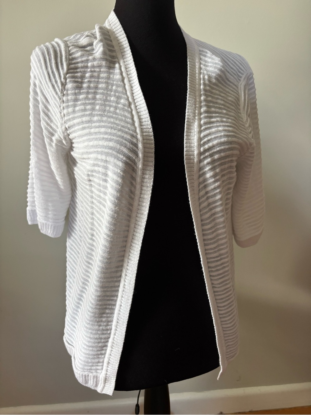 AB Studio White Open-Front Short Sleeve Cardigan